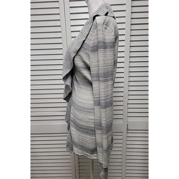 White House Black Market Silver Gray Striped Metallic Open Cardigan Sweater SZ S - Picture 2 of 7